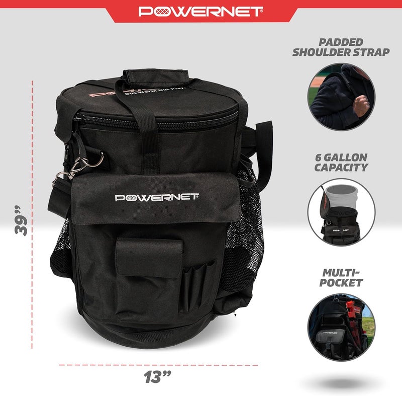 PowerNet Baseball Softball Coaching Bucket Caddy Cover, Multiple Pockets Carry Gameday Essentials, 3 Styles for 6 Gallon Bucket Organization Including All Terrain Wheeled - Image 3